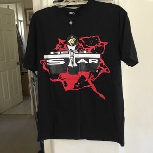 Hellstar Small Black Graphic T-Shirt with Red and White Design